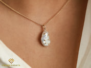 Handmade Baroque White Pearl Gold Necklace With Gold Nuggets -
