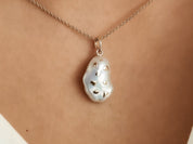 Handmade Baroque White Pearl Gold Necklace With Gold Nuggets -