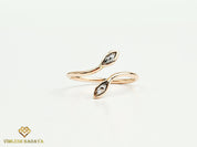 Adjustable Gray Diamond Leaf Ring | Salt and Pepper Diamond Stacking Ring | Marquise Cut Diamond Ring -