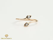 Adjustable Gray Diamond Teardrop Ring | Salt and Pepper Diamond Leaf Stacking Ring | Dainty Dual Diamond Ring -