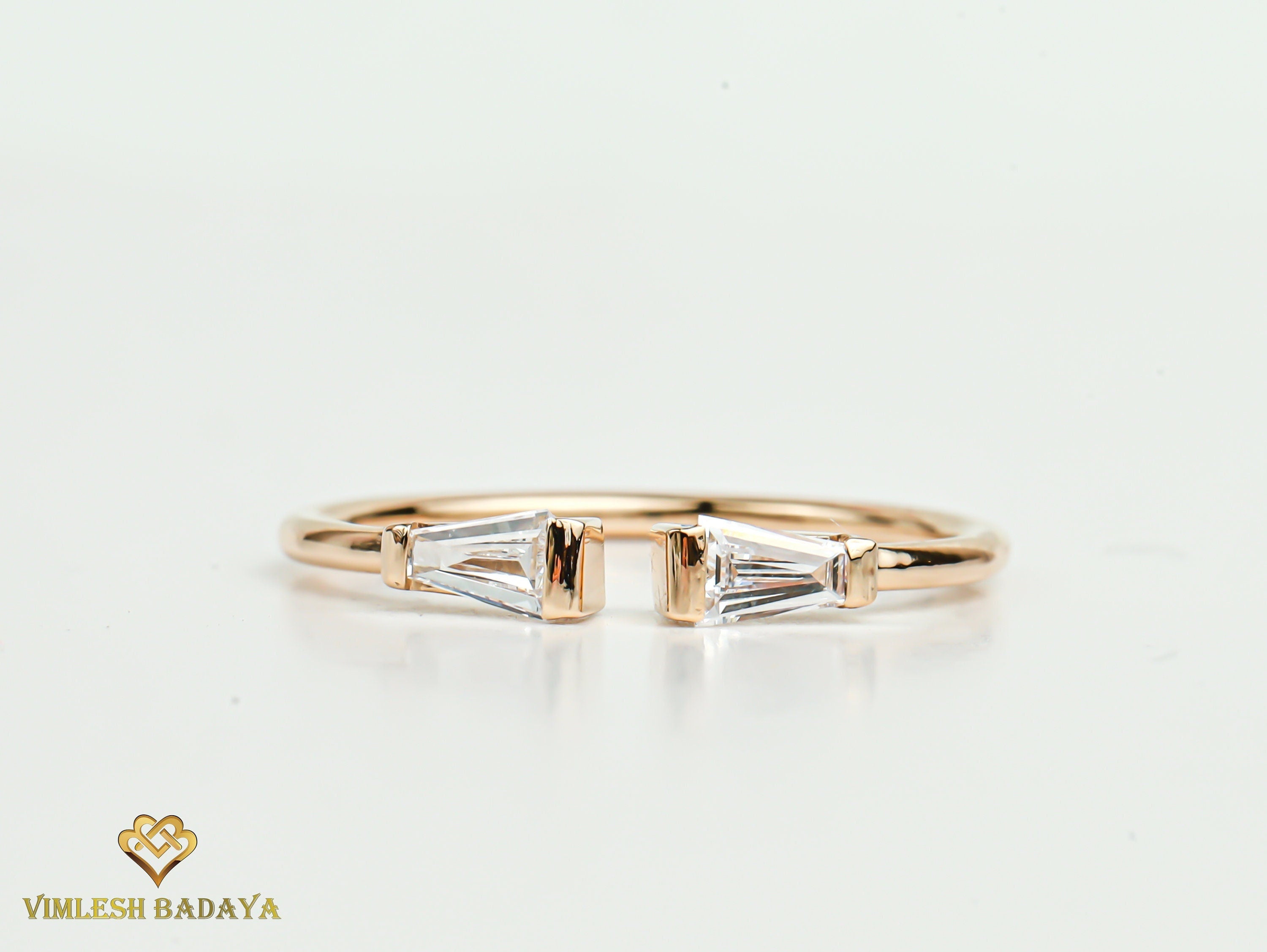Tapered Diamond Baguette Ring | Adjustable Diamond Stacking Ring | Dainty Wedding Ring -