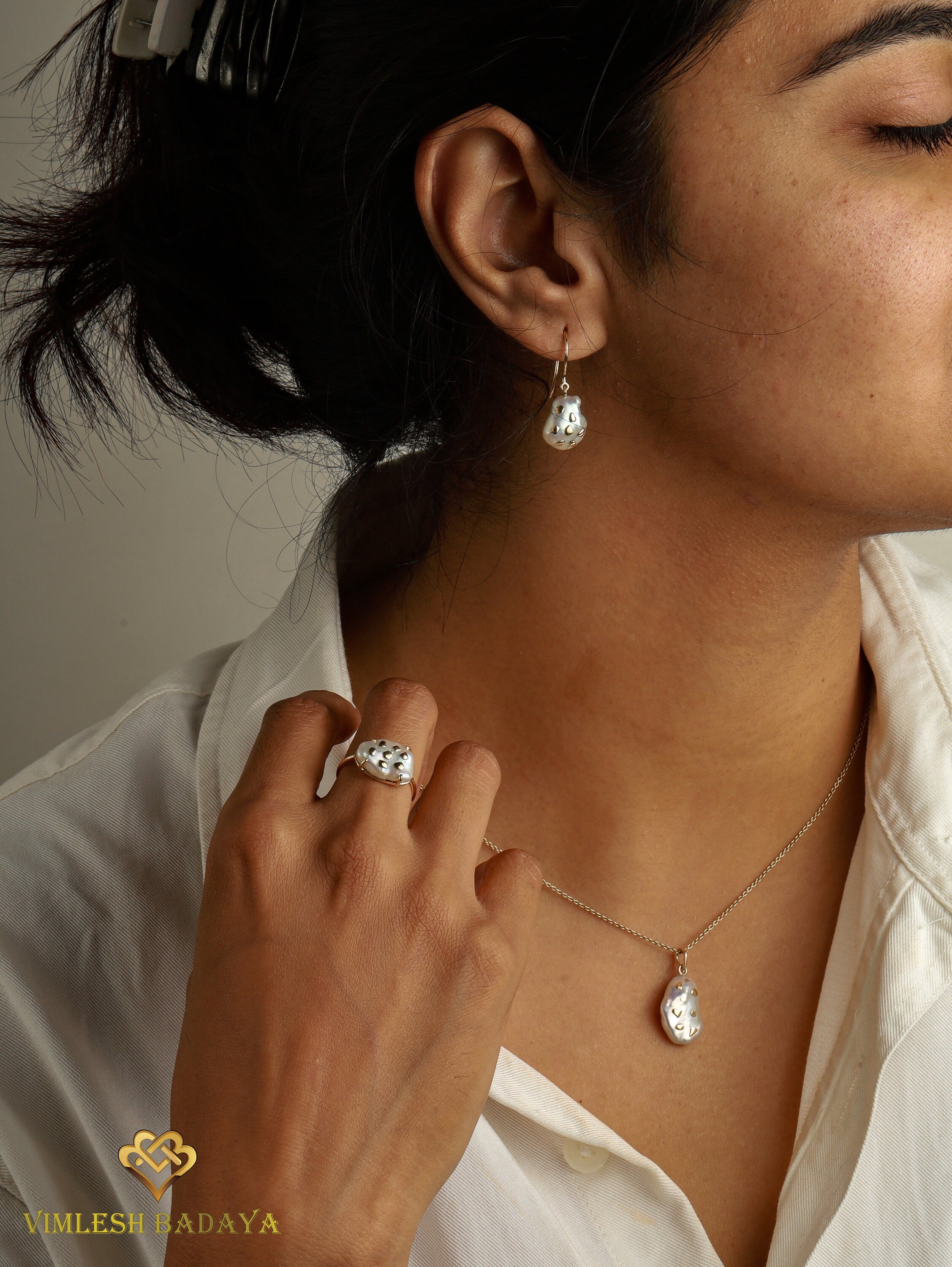 Handmade Baroque Pearl Drop Earrings | Solid Gold Dangle Earrings | Everyday Pearl Earrings Gift for Her -