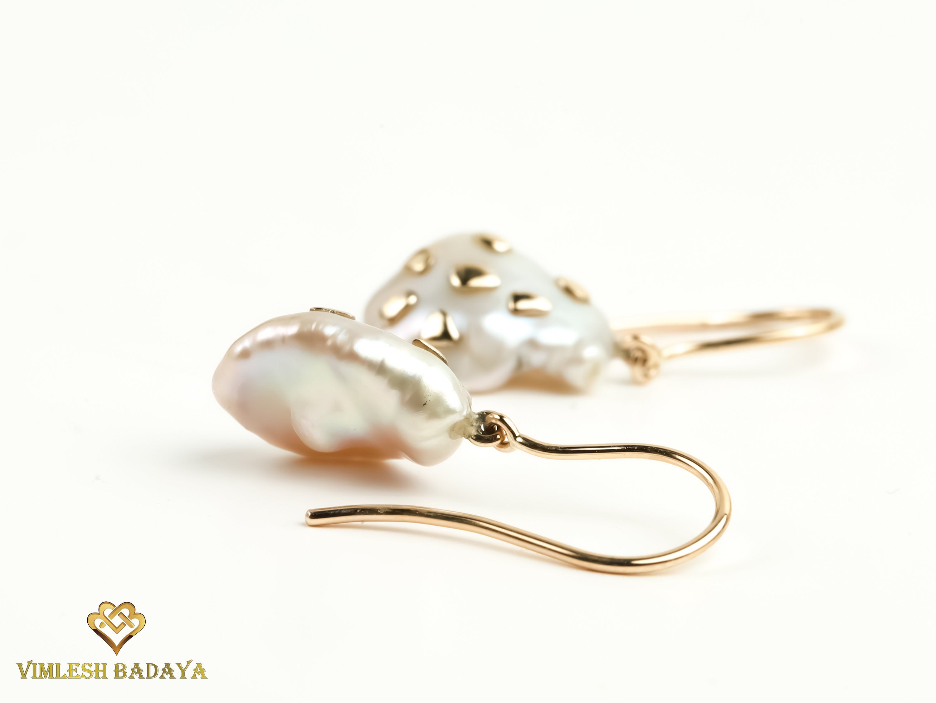 Handmade Baroque Pearl Drop Earrings | Solid Gold Dangle Earrings | Everyday Pearl Earrings Gift for Her -