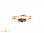 Black Diamond Engagement Ring | 0.4-Carat Gold Three-Stone Diamond Ring -