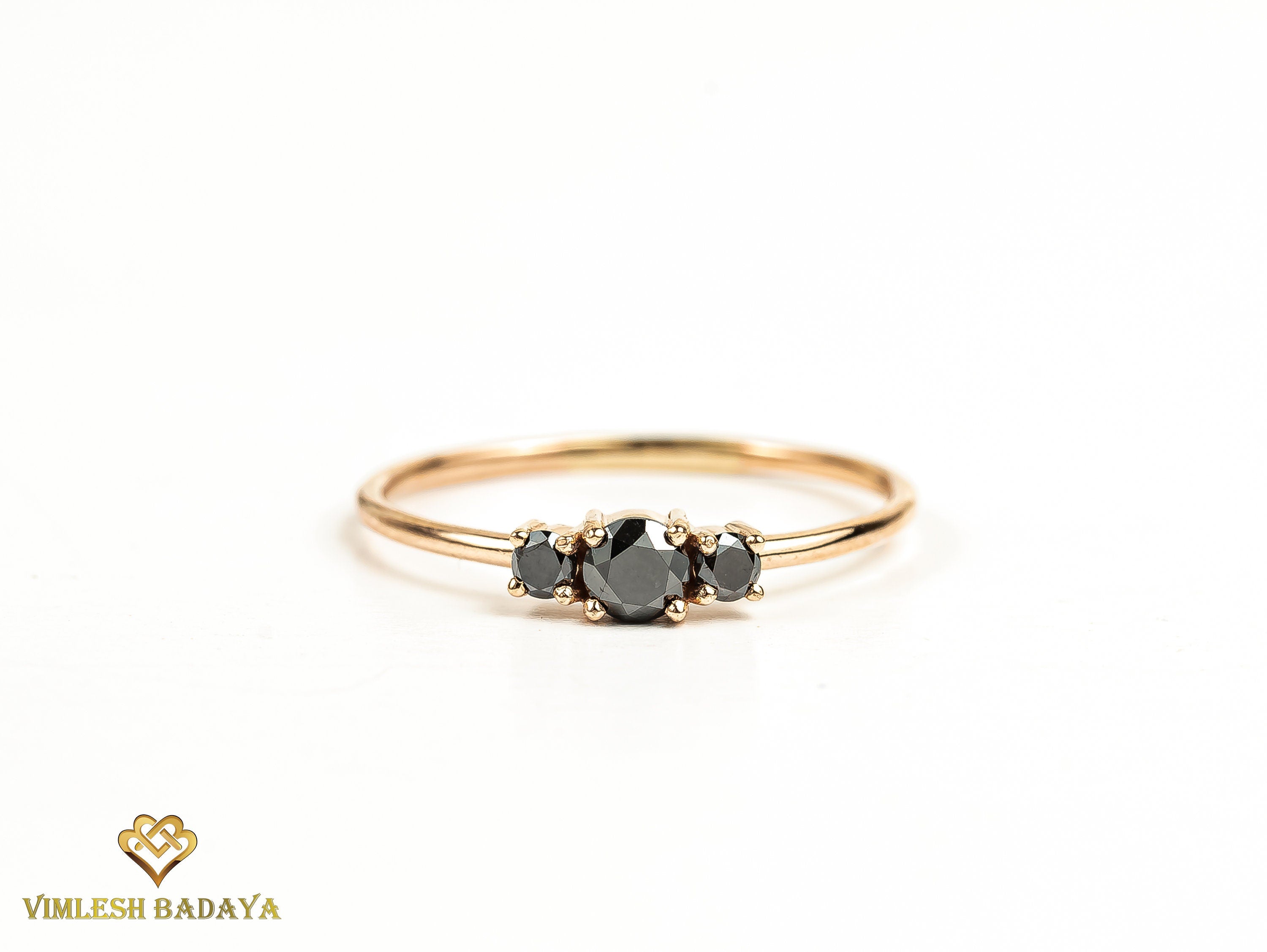 Black Diamond Engagement Ring | 0.4-Carat Gold Three-Stone Diamond Ring -