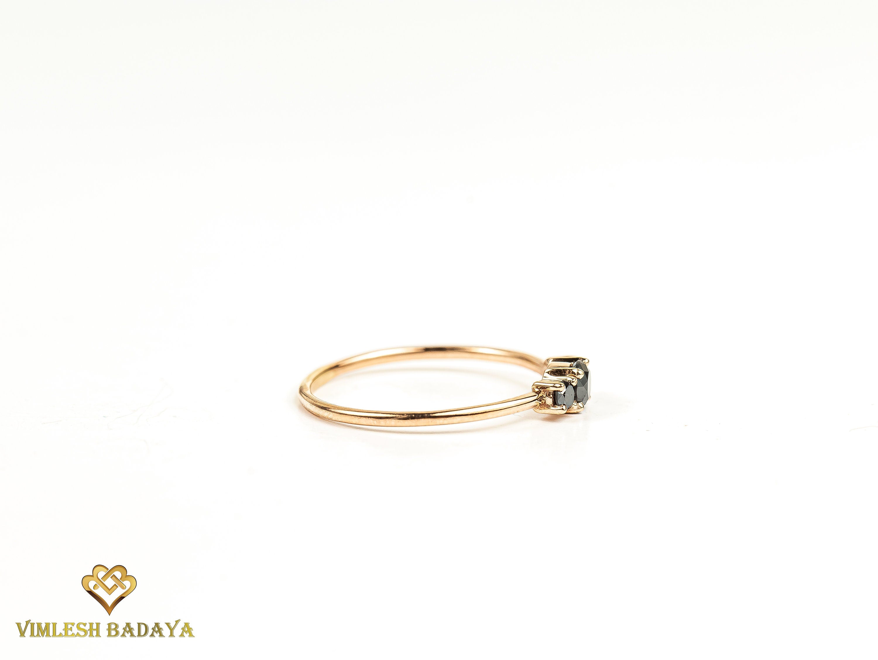 Black Diamond Engagement Ring | 0.4-Carat Gold Three-Stone Diamond Ring -