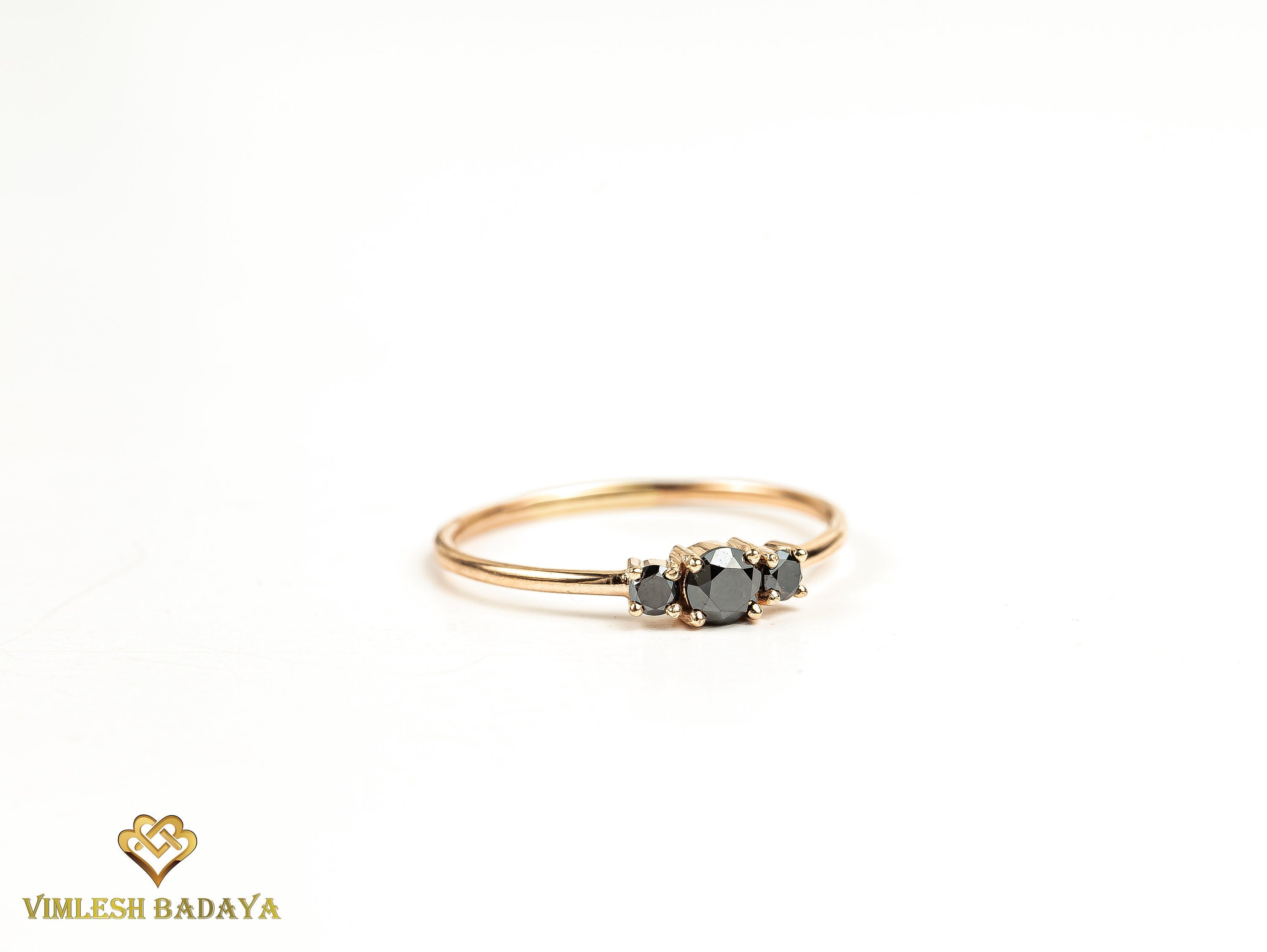 Black Diamond Engagement Ring | 0.4-Carat Gold Three-Stone Diamond Ring -