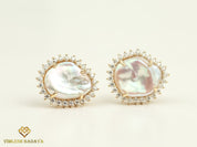 Handmade Baroque Pearl Halo Studs | Solid Gold Pearl Earrings | Everyday Earrings Gift for Her -