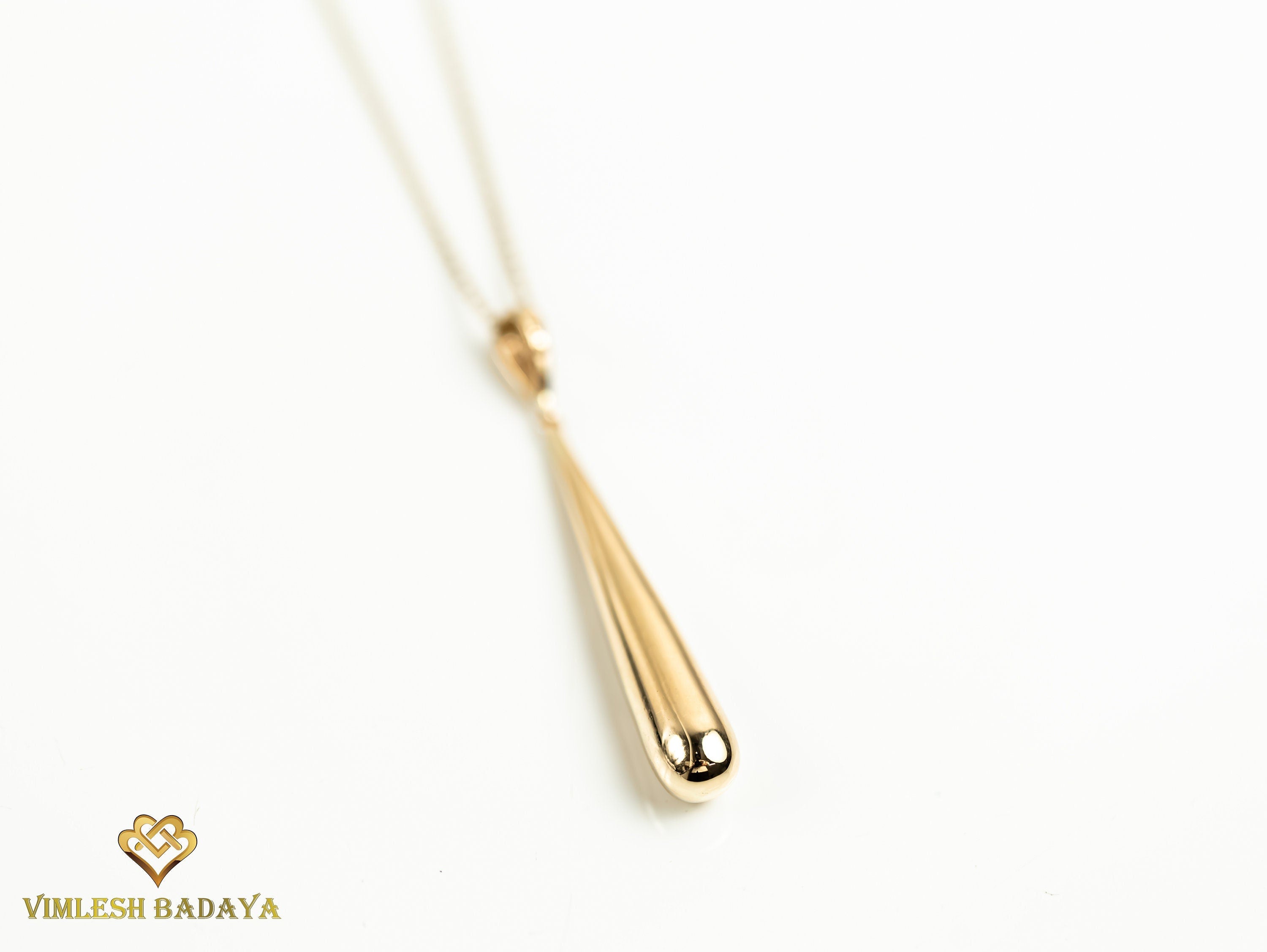 Long Tear Drop Solid Gold Necklace | Baseball Bat Pendant | Handmade Jewelry | Gift for Her | Everyday Jewelry -