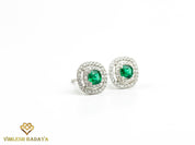 Emerald Stud Earrings | Cushion Cut Emerald & Round Diamond Double Halo | Anniversary Gift for Her -