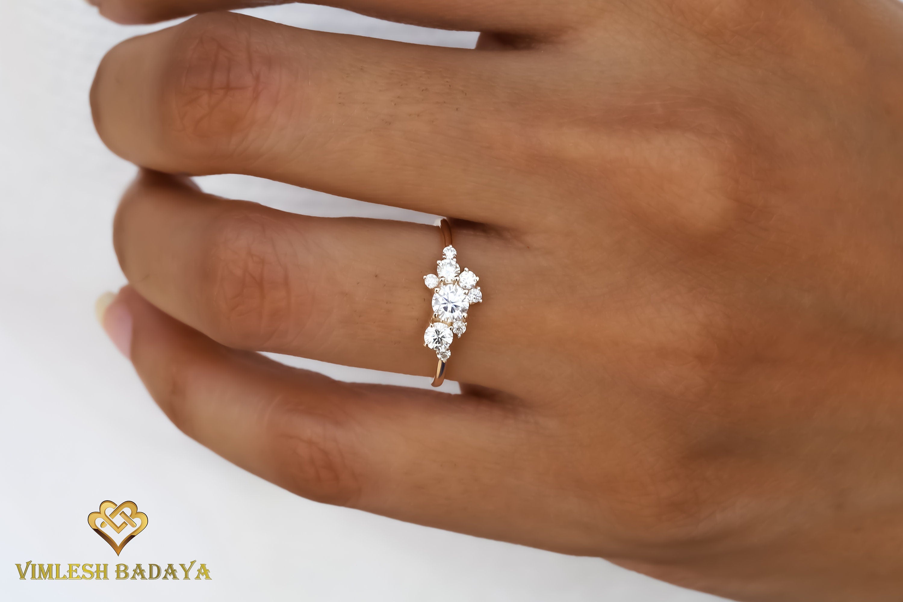 0.5 Carat Lab Created Diamond Cluster Engagement Ring | E-F/VS Certified Diamonds -