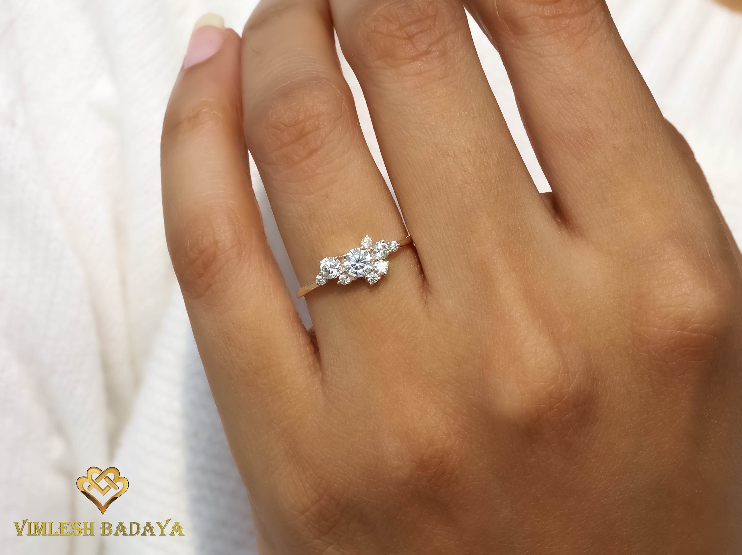 0.5 Carat Lab Created Diamond Cluster Engagement Ring | E-F/VS Certified Diamonds -