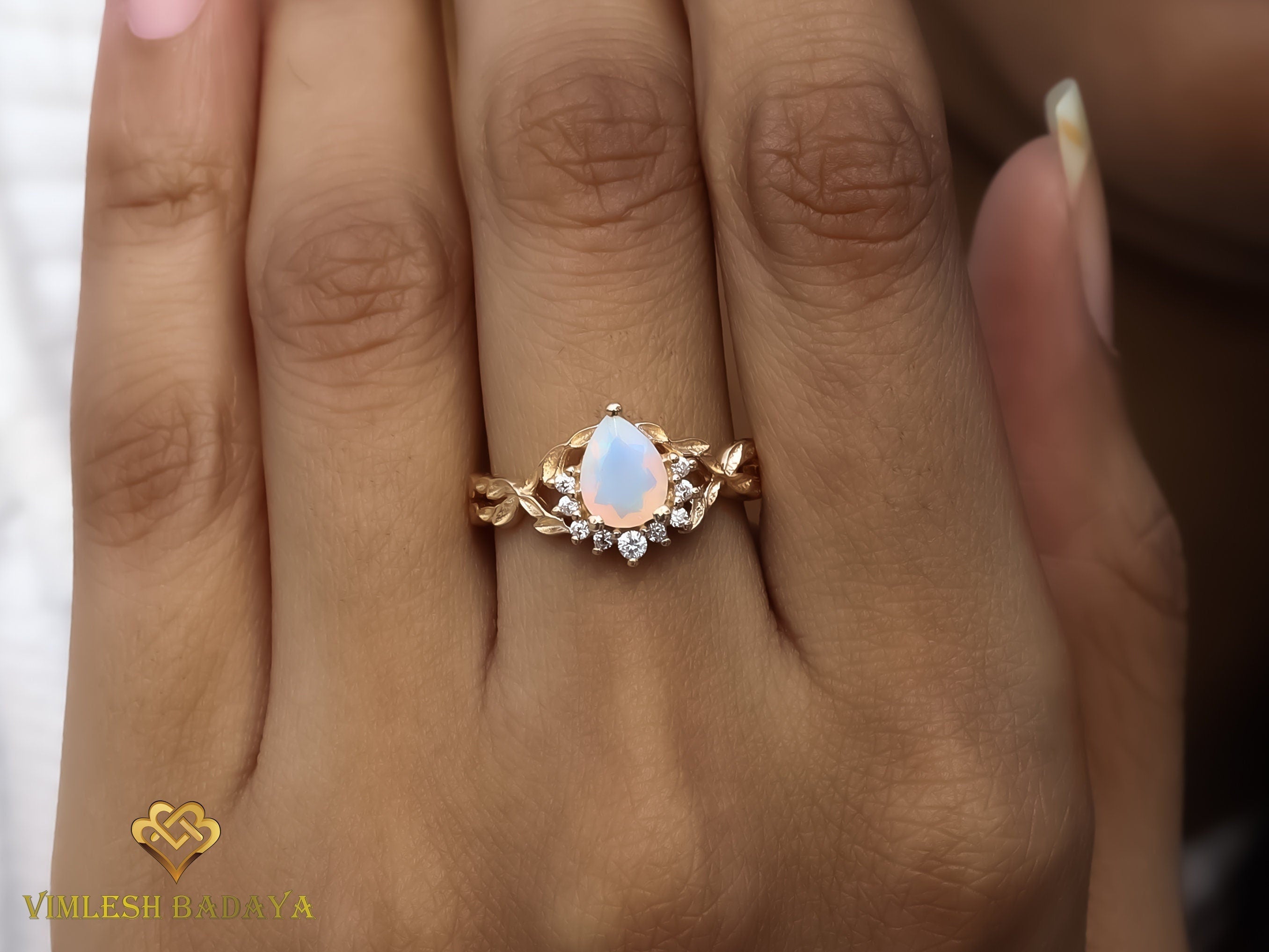 Opal Engagement Ring | Fire Opal Vintage Bridal Ring | Anniversary Gift for Her -