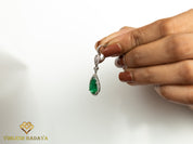 Emerald & Diamond Drop Earrings | Pear Cut Emerald & Round Diamond Halo | Solid Gold Anniversary Gift -