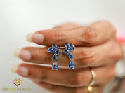 Sapphire Cluster Drop Earrings | Pear & Oval Cut Sapphire | Blue Sapphire Vintage Earrings | Anniversary Gift for Her -
