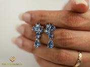 Sapphire Cluster Drop Earrings | Pear & Oval Cut Sapphire | Blue Sapphire Vintage Earrings | Anniversary Gift for Her -