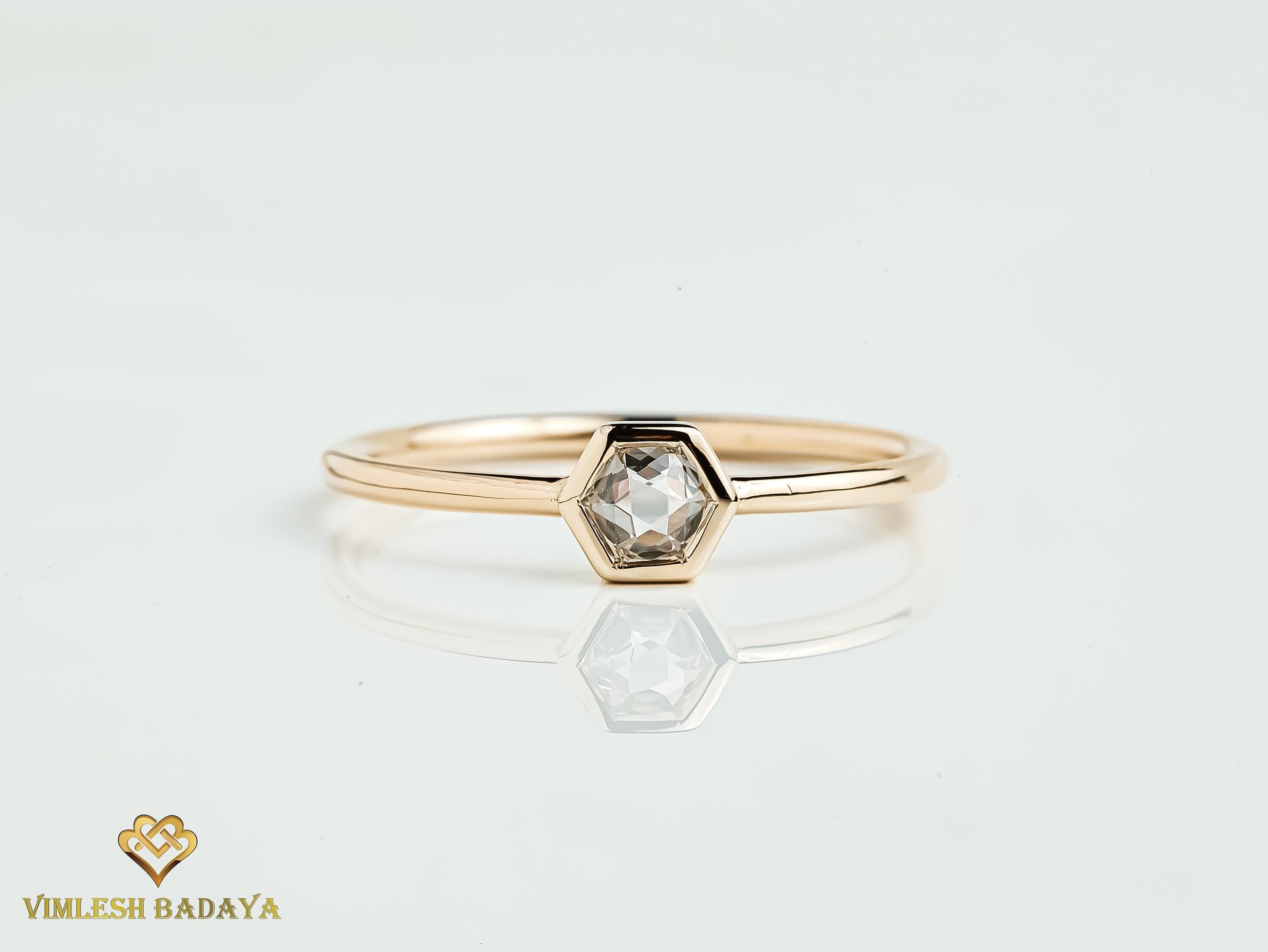 Hexagon Diamond Ring | Diamond Stacking Ring | Geometric Gold Diamond Band | Dainty Shape Jewelry -