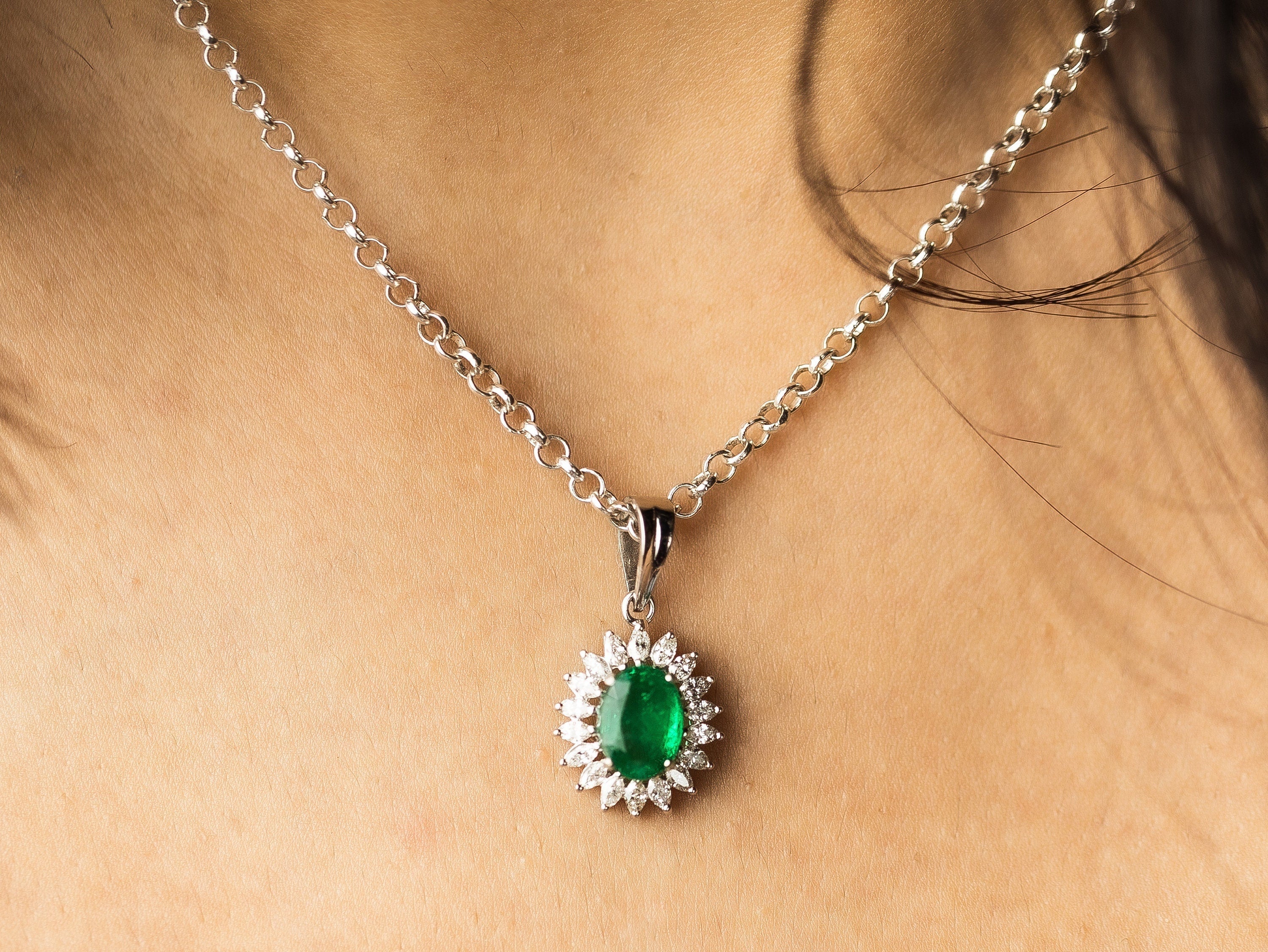 Natural Emerald & Lab Grown Diamond Pendant | Marquise Cut | Solid Gold | Bridal Collection Jewelry for Her -