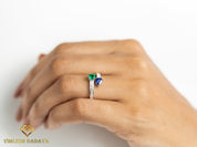 Emerald Sapphire Adjustable Engagement Ring | Diamond Sapphire Ring | Blue Sapphire Engagement Ring -