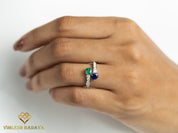 Emerald Sapphire Adjustable Engagement Ring | Diamond Sapphire Ring | Blue Sapphire Engagement Ring -