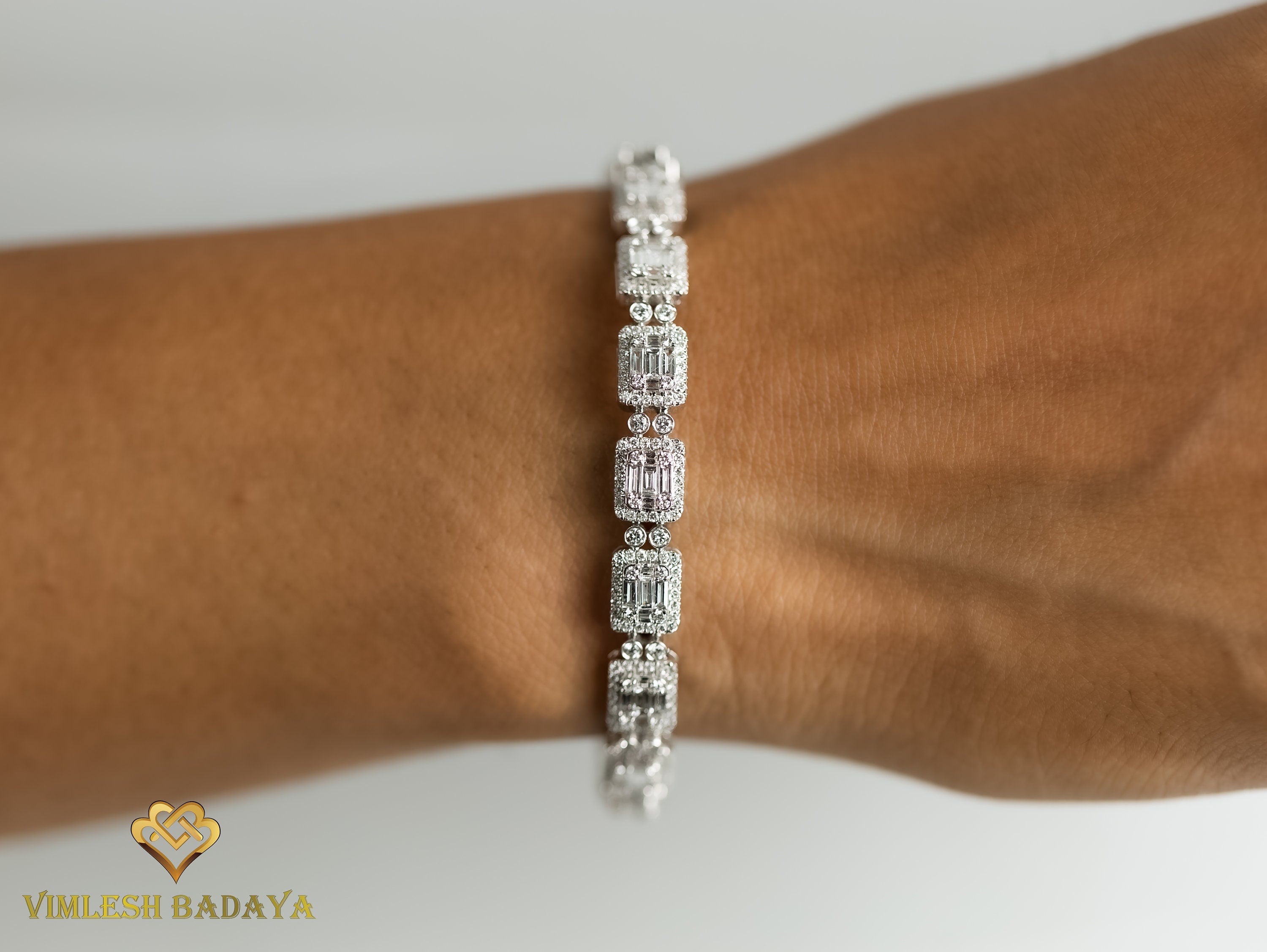Diamond Tennis Bracelet | Natural Round & Baguette Cut Diamond Bracelet | Illusion Set Eternity Bracelet | Bridal Gift -