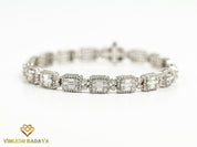 Diamond Tennis Bracelet | Natural Round & Baguette Cut Diamond Bracelet | Illusion Set Eternity Bracelet | Bridal Gift -