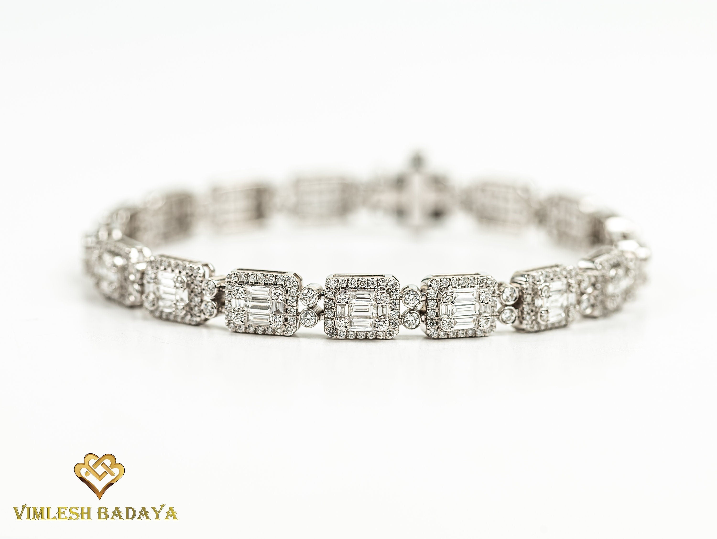Diamond Tennis Bracelet | Natural Round & Baguette Cut Diamond Bracelet | Illusion Set Eternity Bracelet | Bridal Gift -