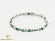 Emerald Diamond Tennis Bracelet | Round Cut Diamond & Oval Emerald | Eternity Prong Illusion Set Bracelet -