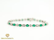 Emerald Diamond Tennis Bracelet | Round Cut Diamond & Oval Emerald | Eternity Prong Illusion Set Bracelet -