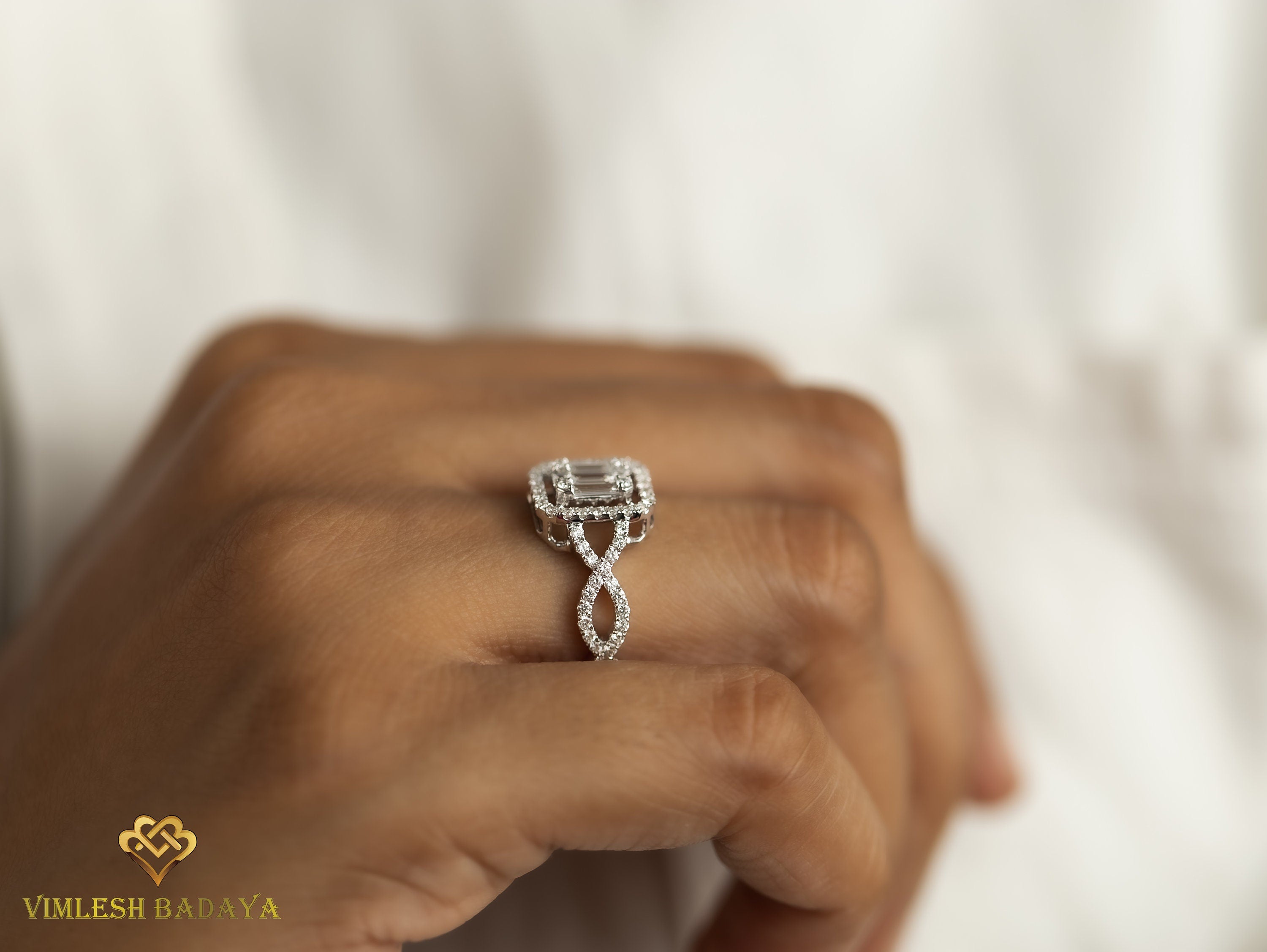 Diamond Baguette Illusion Setting Engagement Ring | Statement Ring | Unique Cluster Ring -