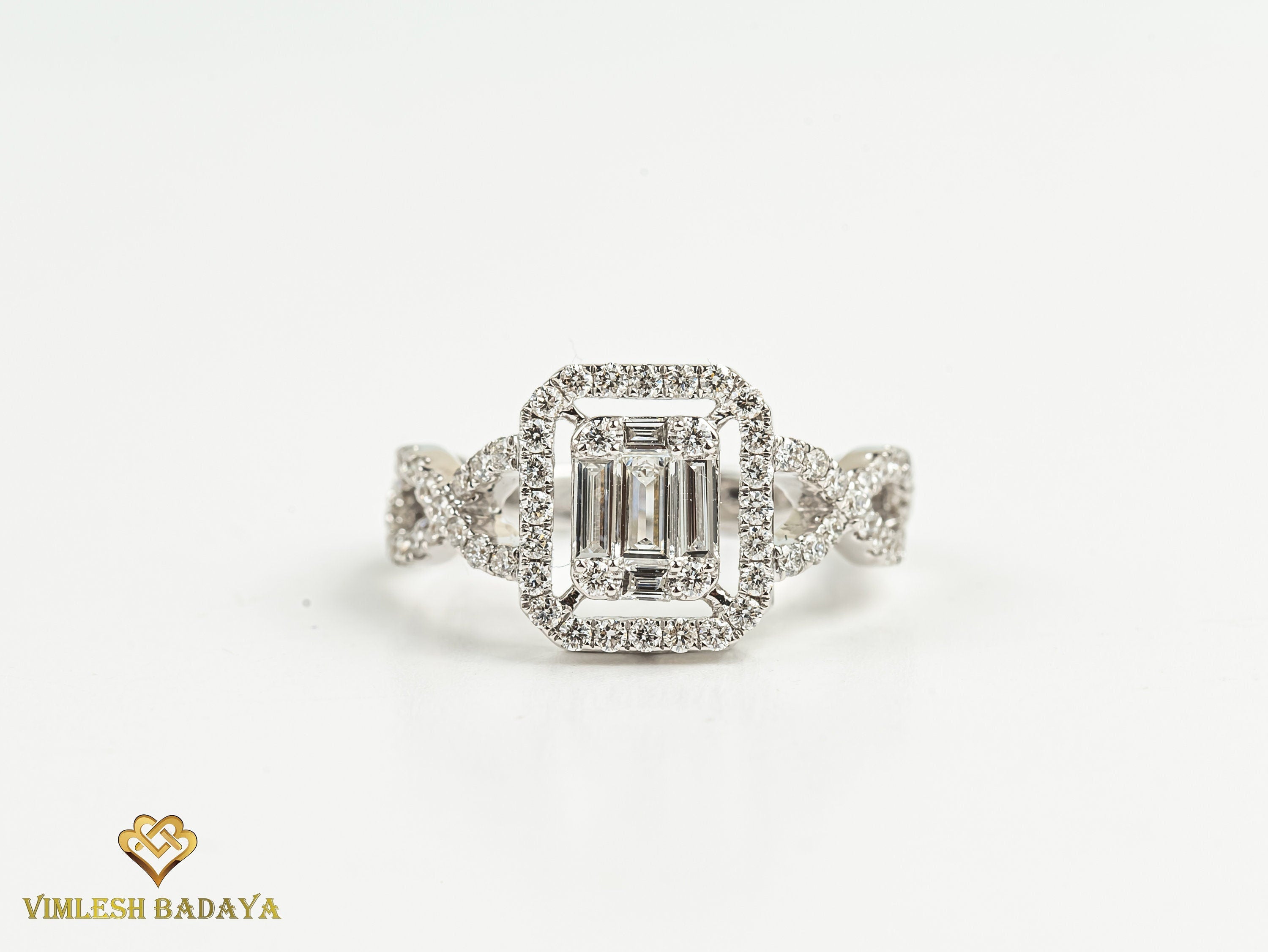 Diamond Baguette Illusion Setting Engagement Ring | Statement Ring | Unique Cluster Ring -