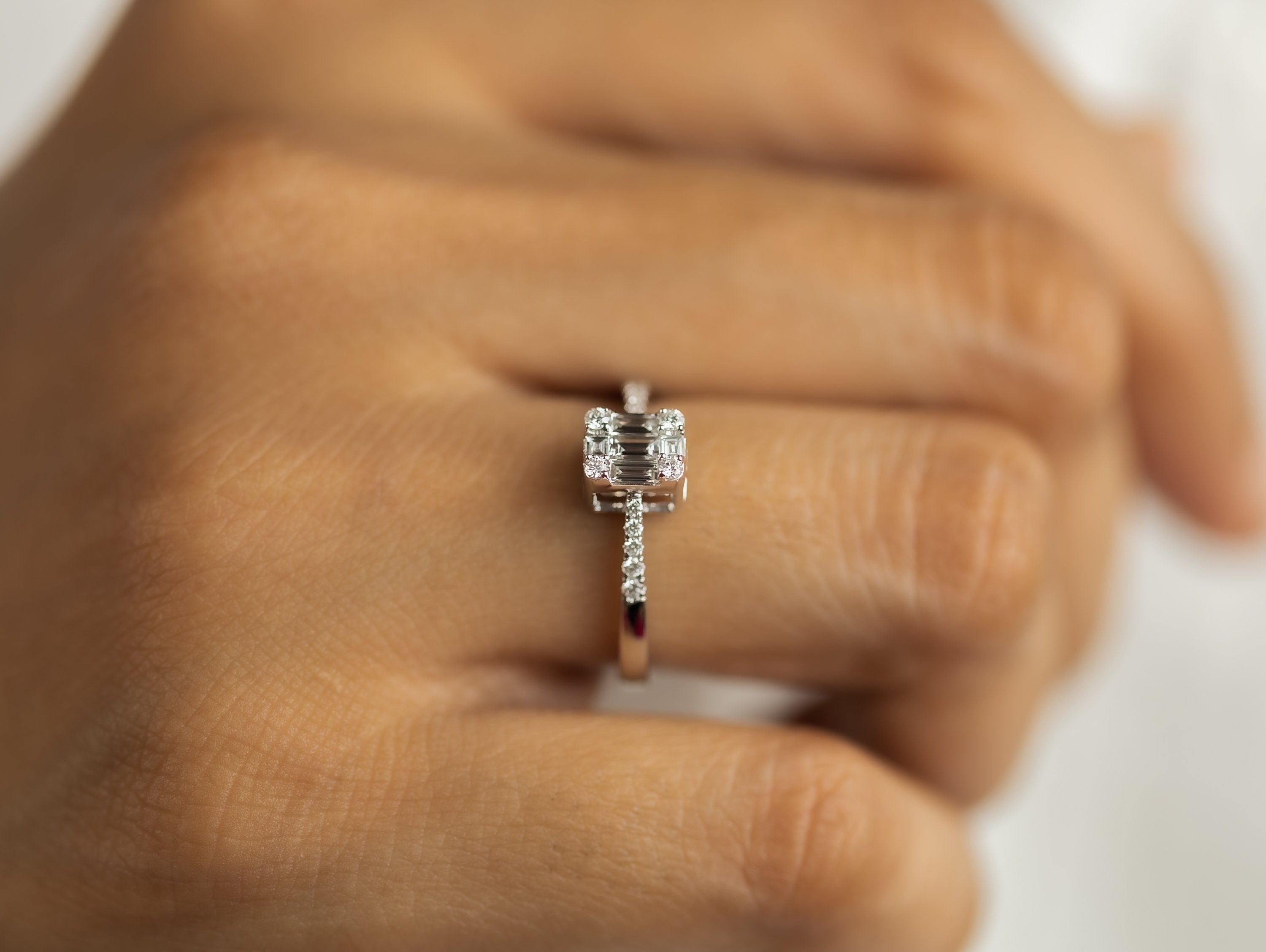Lab-Grown Diamond Baguette Ring | E F VS Diamond Engagement Ring | Statement Promise Ring -