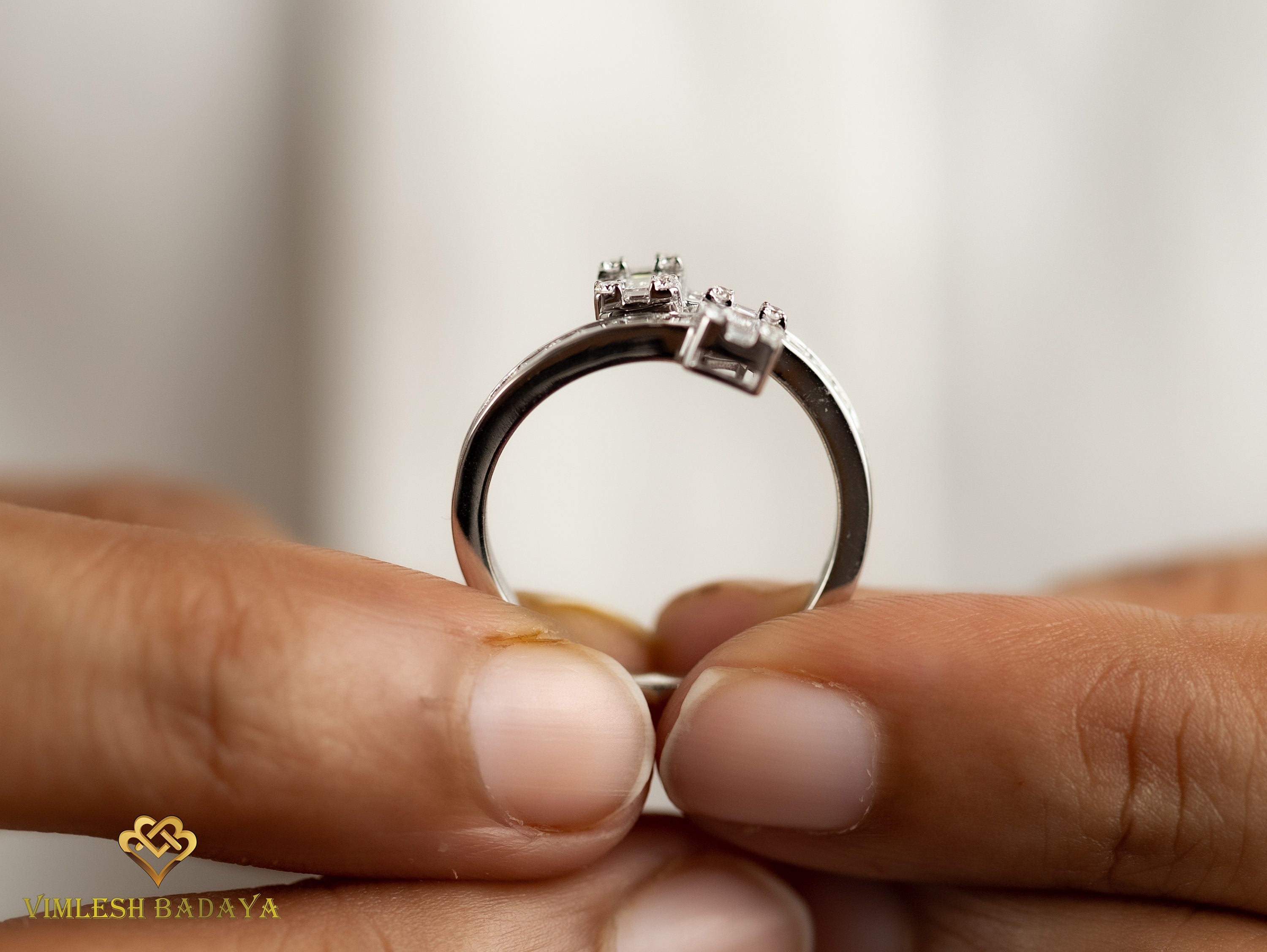 Illusion Setting Diamond Engagement Ring | Baguette Cut & Adjustable Statement Ring | G VS Diamond -