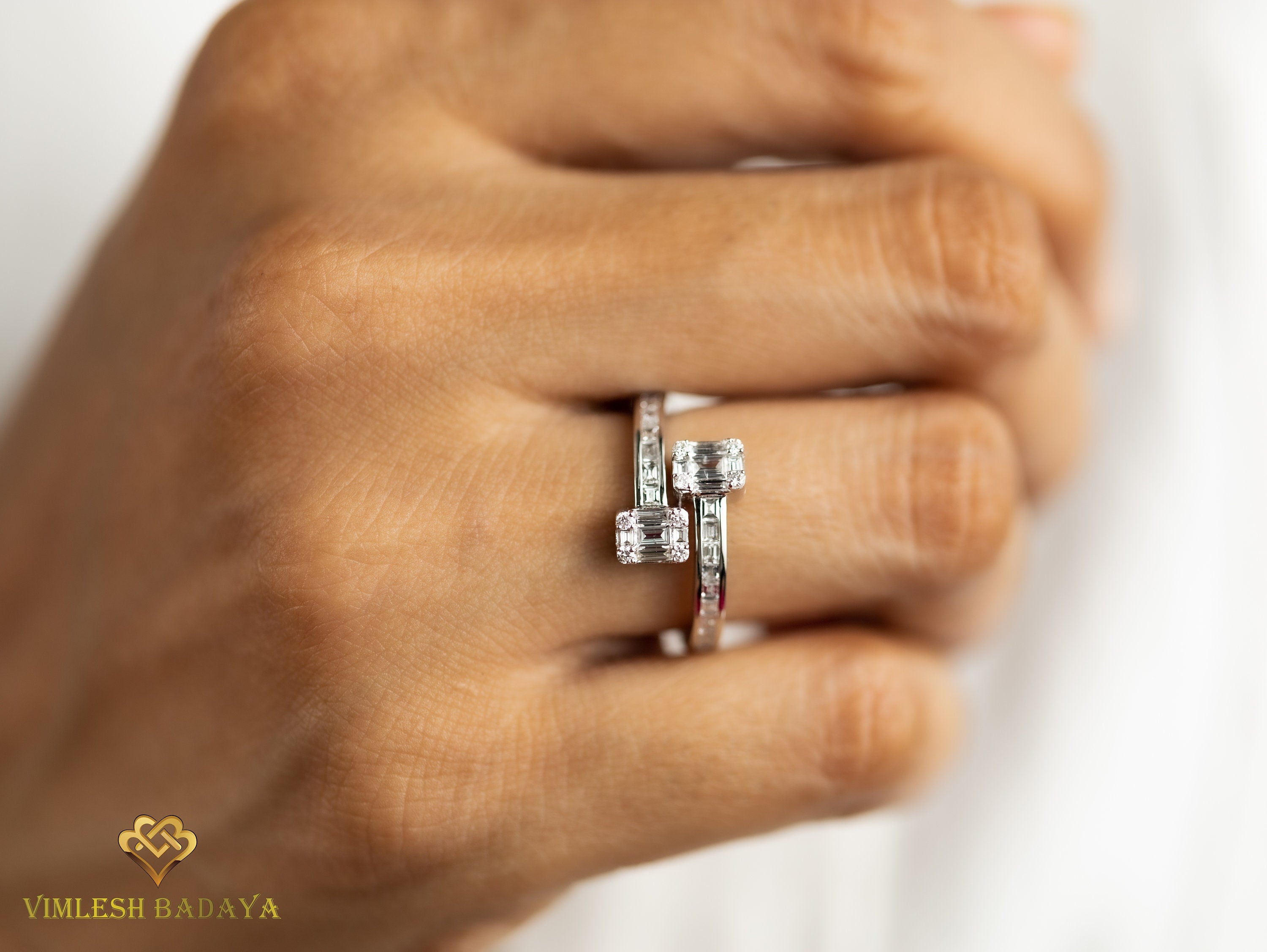 Illusion Setting Diamond Engagement Ring | Baguette Cut & Adjustable Statement Ring | G VS Diamond -