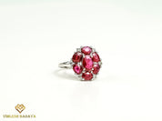 Vintage Ruby Diamond Cluster Ring | Oval Ruby with Round Diamond | Popular July Birthstone Engagement Ring -