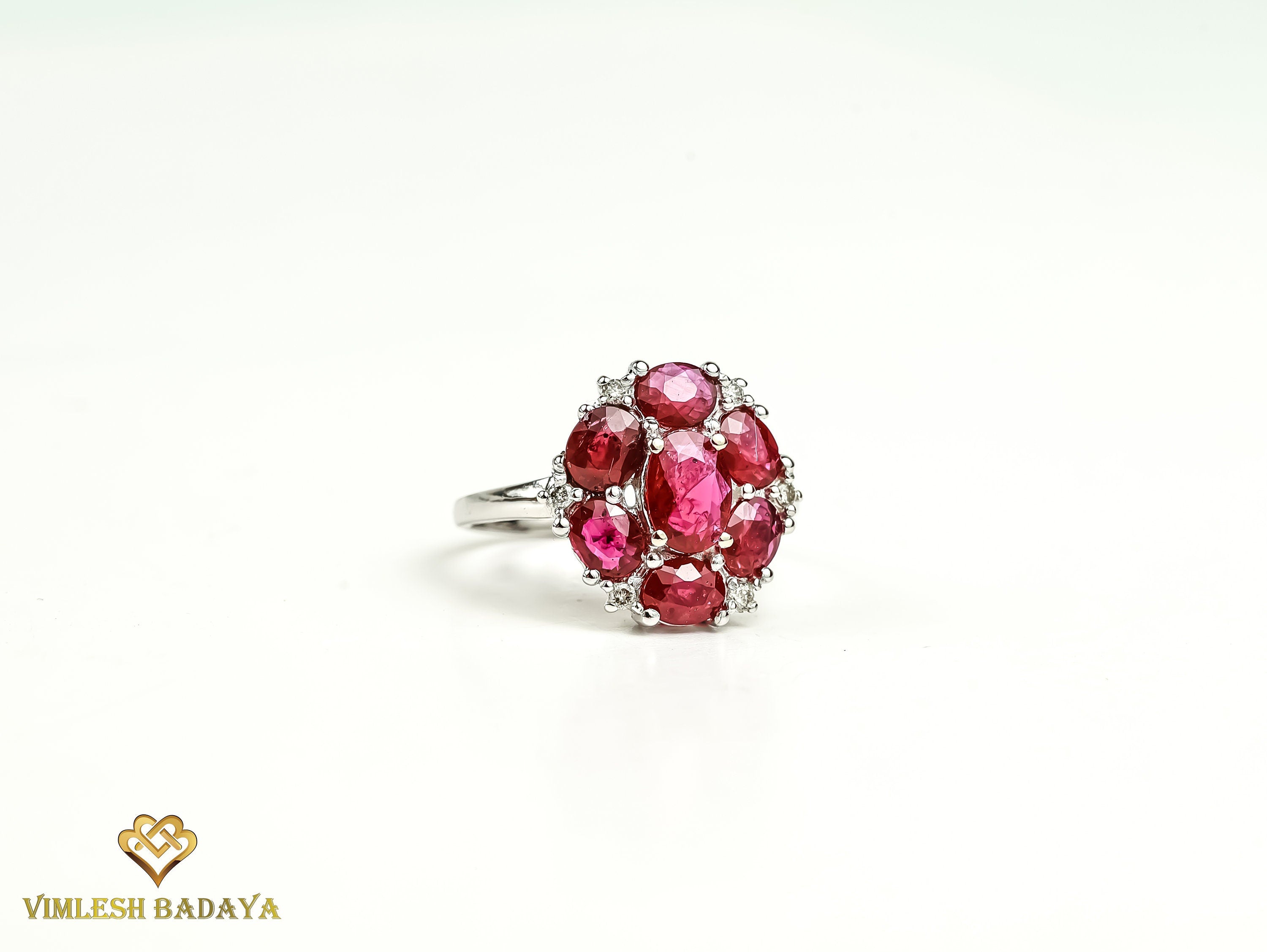 Vintage Ruby Diamond Cluster Ring | Oval Ruby with Round Diamond | Popular July Birthstone Engagement Ring -
