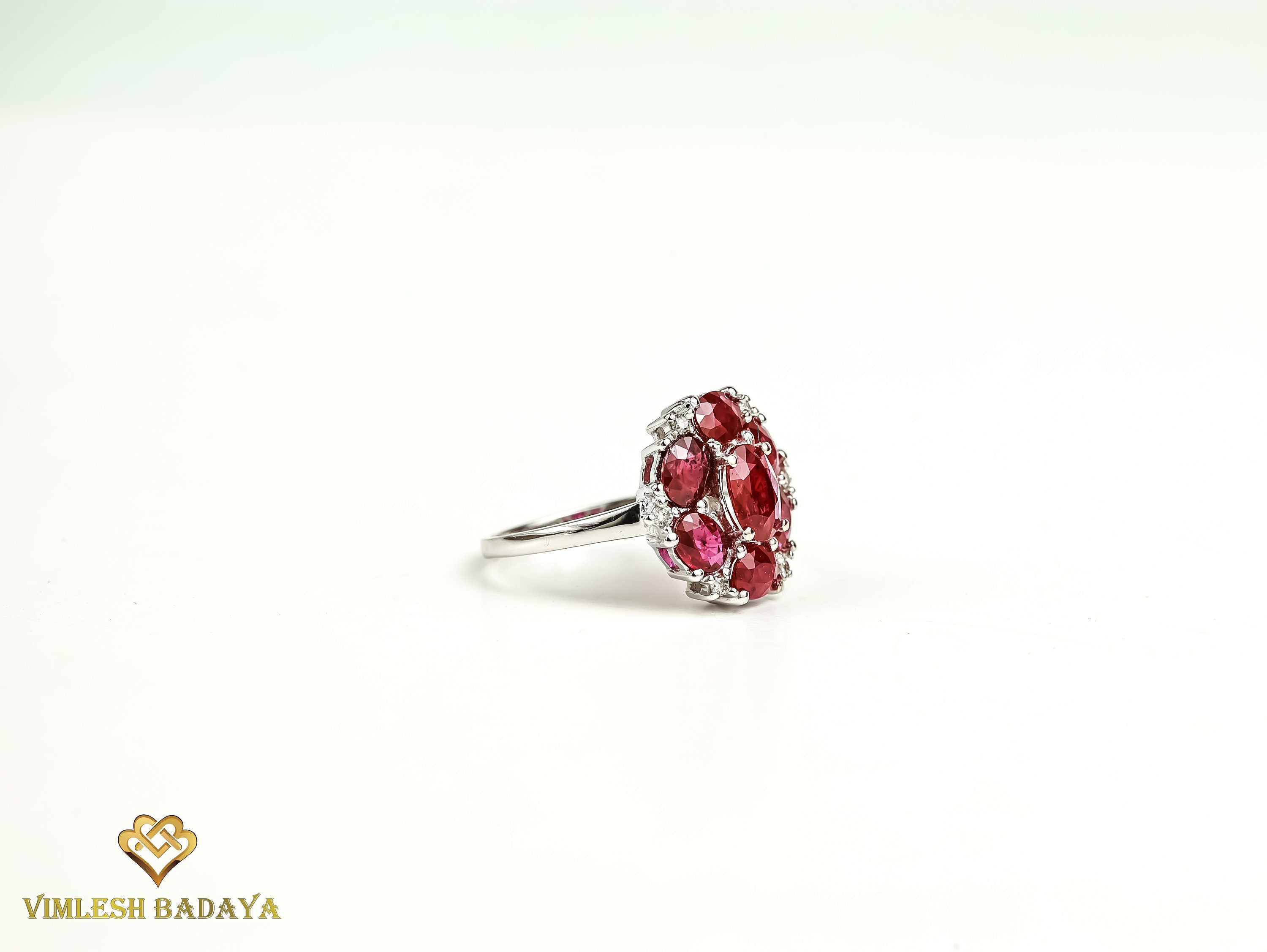 Vintage Ruby Diamond Cluster Ring | Oval Ruby with Round Diamond | Popular July Birthstone Engagement Ring -