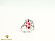 Vintage Ruby Diamond Cluster Ring | Oval Ruby with Round Diamond | Popular July Birthstone Engagement Ring -
