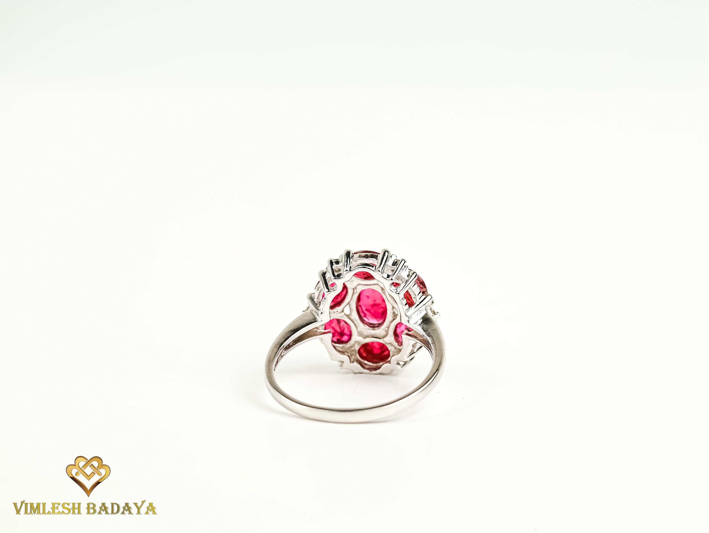 Vintage Ruby Diamond Cluster Ring | Oval Ruby with Round Diamond | Popular July Birthstone Engagement Ring -