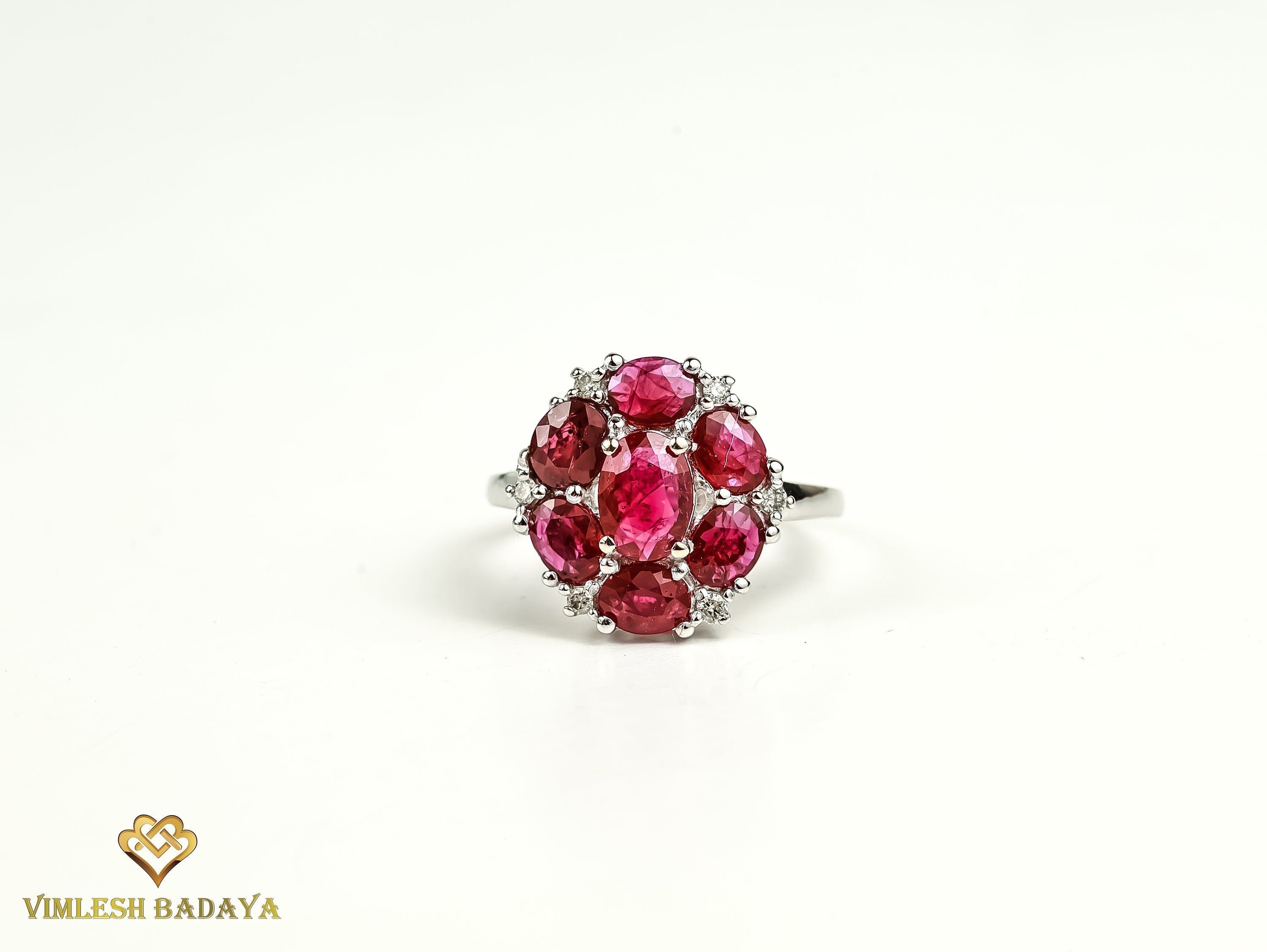 Vintage Ruby Diamond Cluster Ring | Oval Ruby with Round Diamond | Popular July Birthstone Engagement Ring -