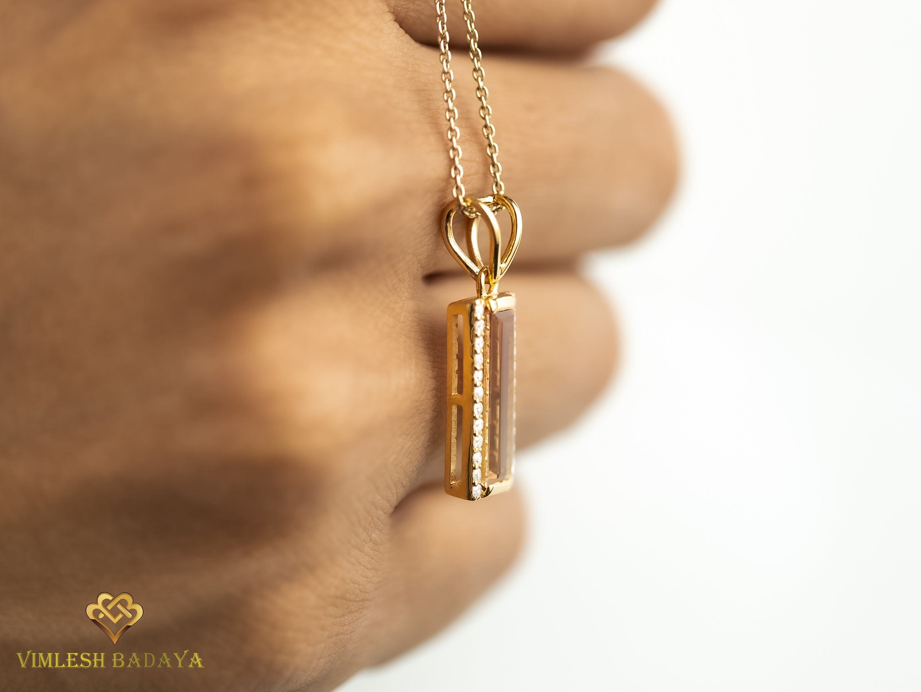 Natural Tourmaline Baguette Diamond Necklace | Handmade Solid Gold Bicolor Pink Tourmaline Necklace | Christmas Gift -