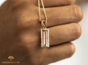 Natural Tourmaline Baguette Diamond Necklace | Handmade Solid Gold Bicolor Pink Tourmaline Necklace | Christmas Gift -