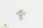18k White Gold Diamond Cross Pendant | Baguette & Round Cut Christian Crucifix Pendant | Illusion Setting Religious Pendant -