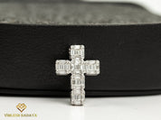 18k White Gold Diamond Cross Pendant | Baguette & Round Cut Christian Crucifix Pendant | Illusion Setting Religious Pendant -