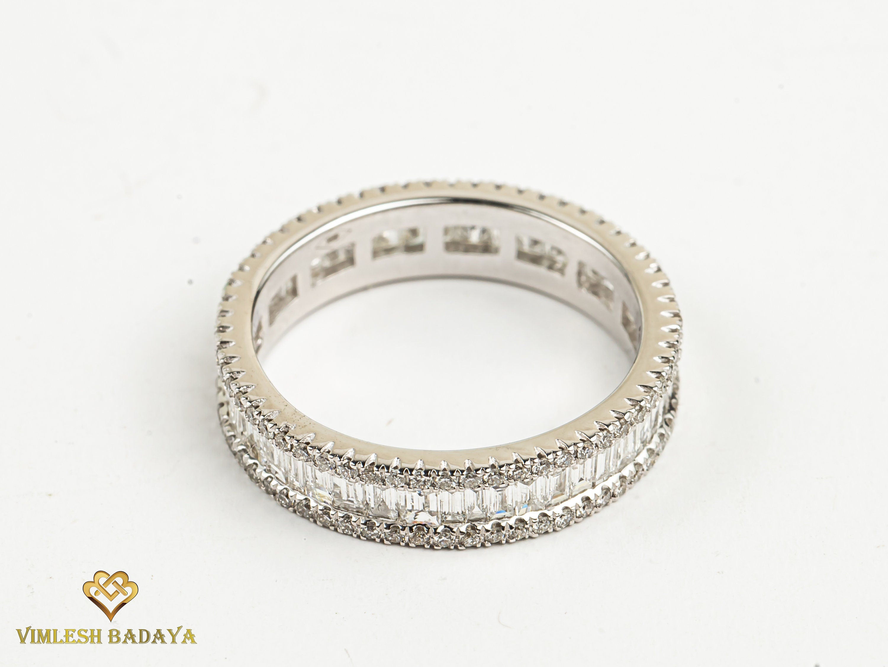 1.5 Carat Diamond Baguette Wedding Band | Minimalist Thin Diamond Half Eternity Ring -