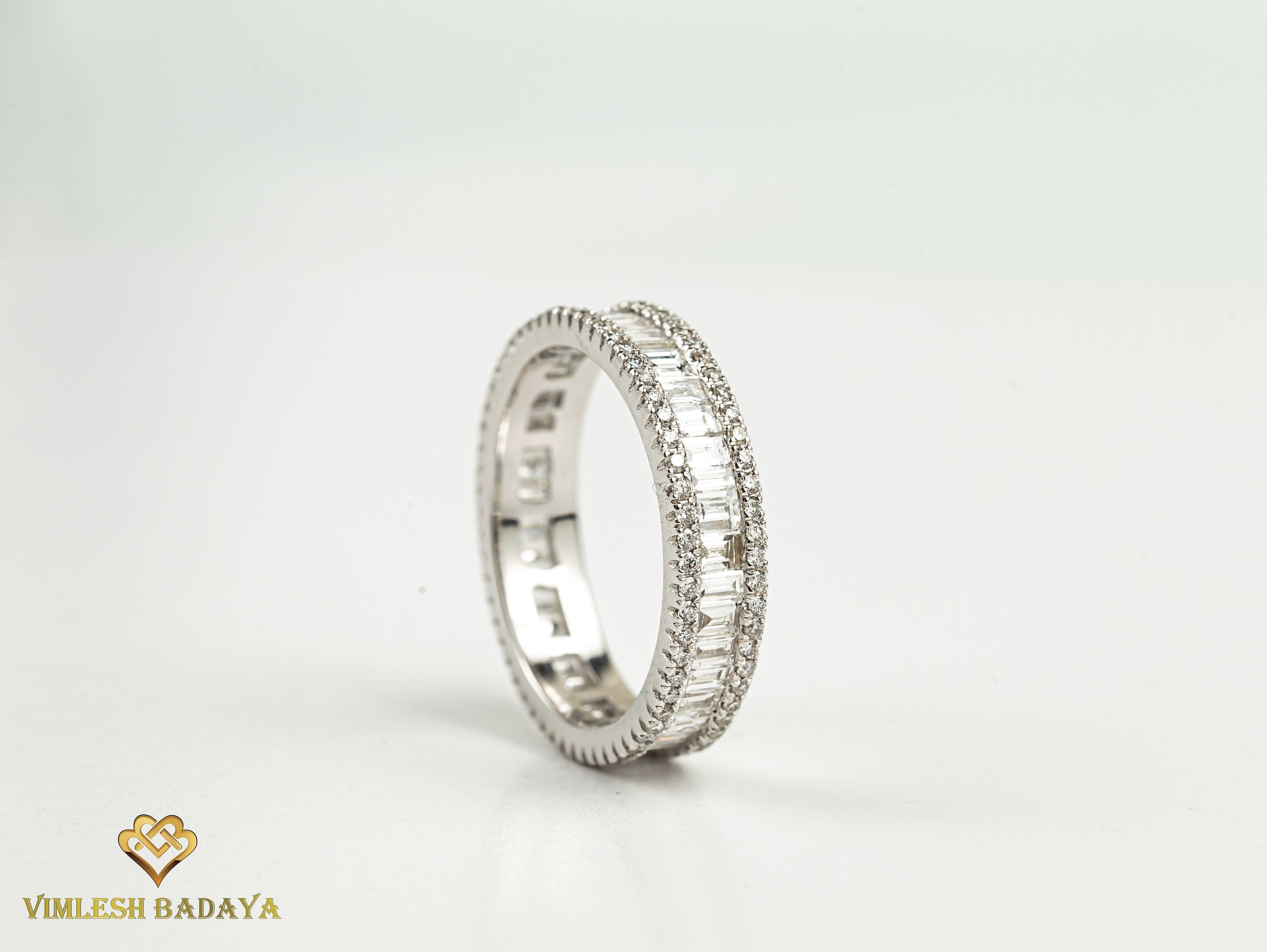1.5 Carat Diamond Baguette Wedding Band | Minimalist Thin Diamond Half Eternity Ring -