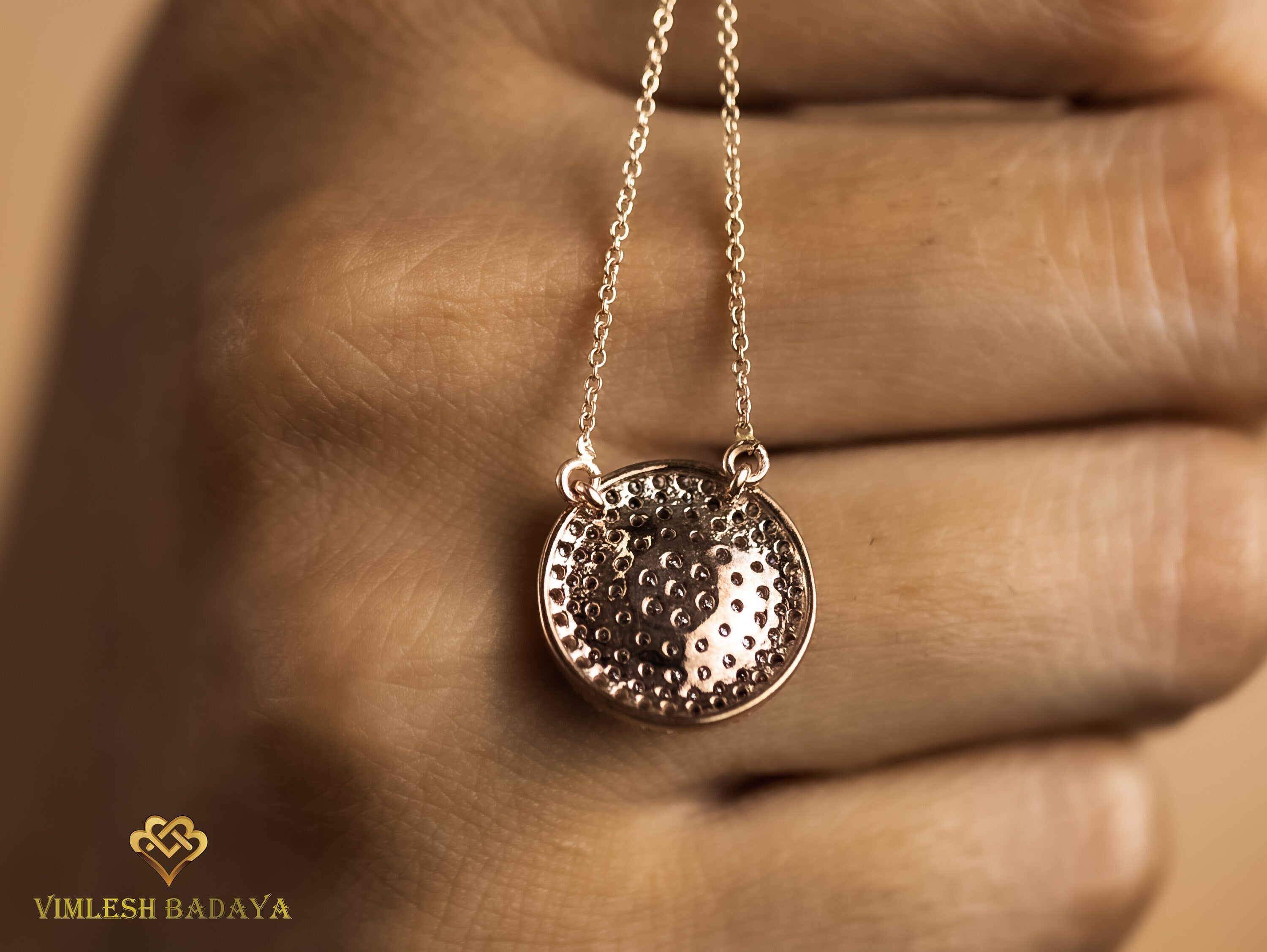 Iced Out Diamond Disc Pendant | E F VS Round Diamond Pendant | Solid Gold Gift for Her | Anniversary Present -