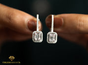 Lab Grown Diamond Drop Dangle Earrings | 1 Carat Round Baguette Cut Diamonds | Gift for Her -