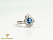Vintage Blue Sapphire & Diamond Baguette Engagement Ring | 1ct Oval Cut Sapphire & Diamond Wedding Ring -