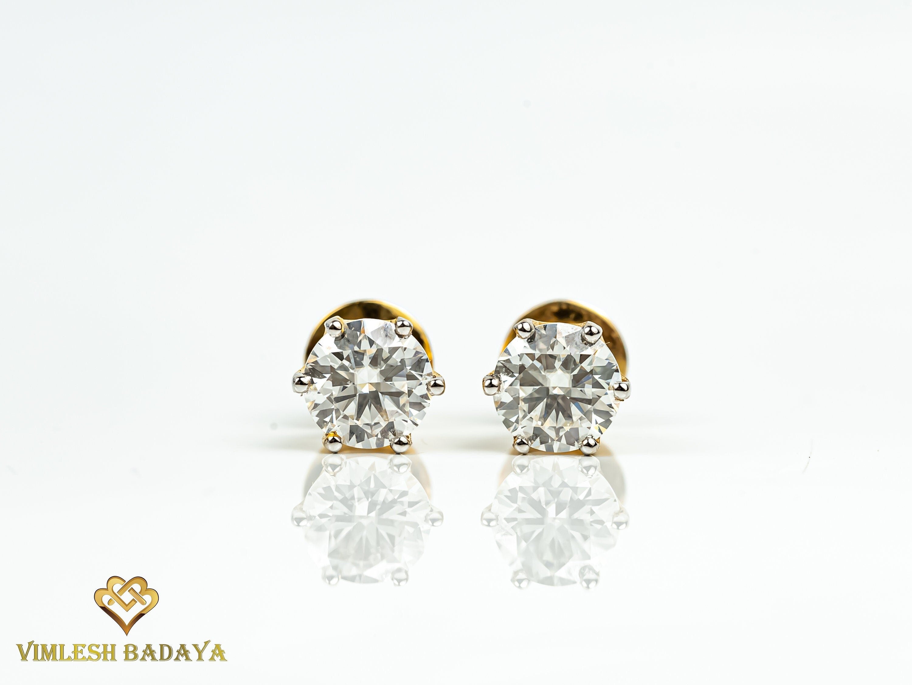 2 TCW Lab Grown Diamond Stud Earrings | Certified Diamond Earrings | Solid Gold 2 Carat Round Studs -